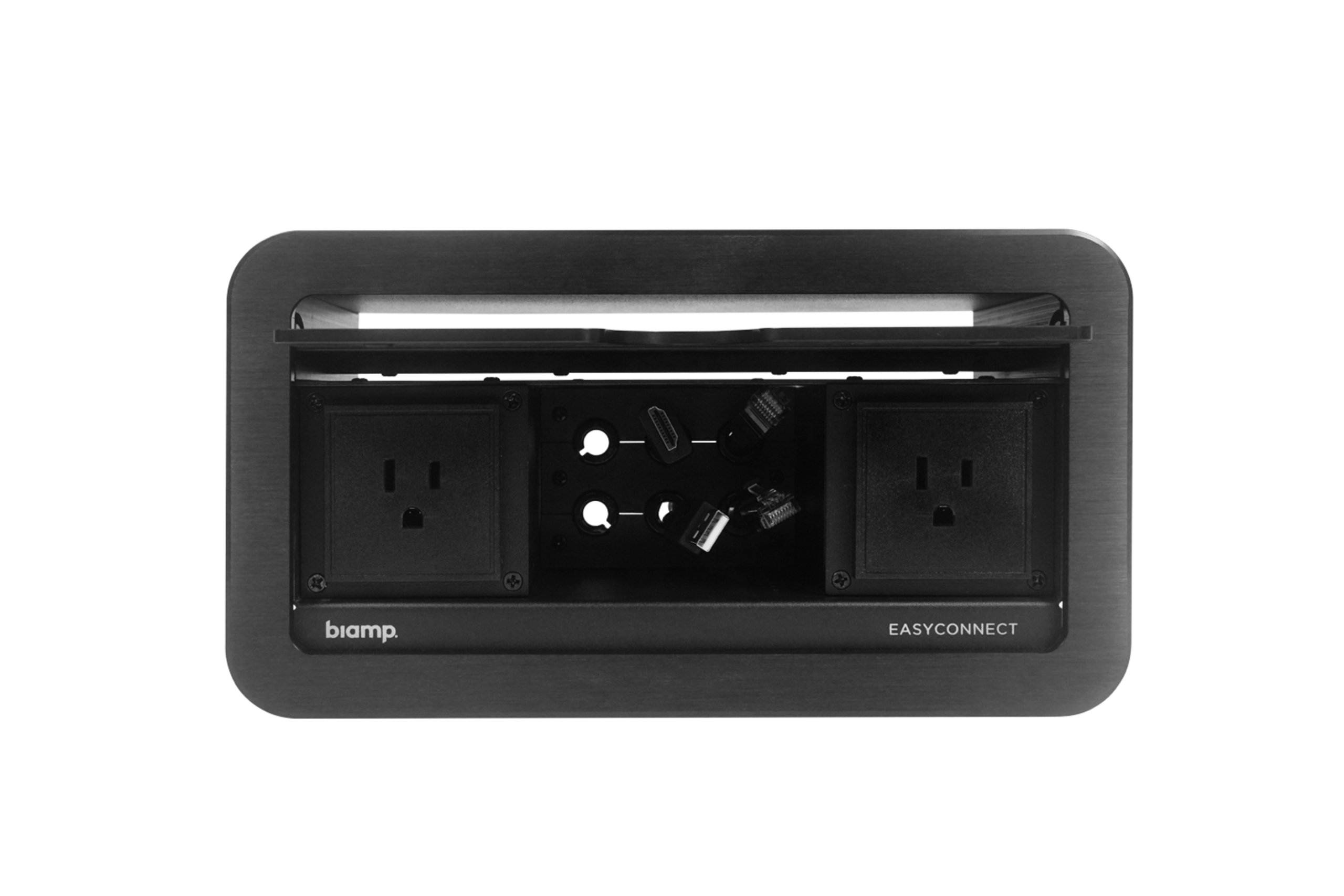 Biamp_EasyConnect_EC-P_Front_Open_Mar24_v1_11752_master Biamp EasyConnect EC-P-US EasyConnect Cable Management Box, 2 US power connectors - Image 1