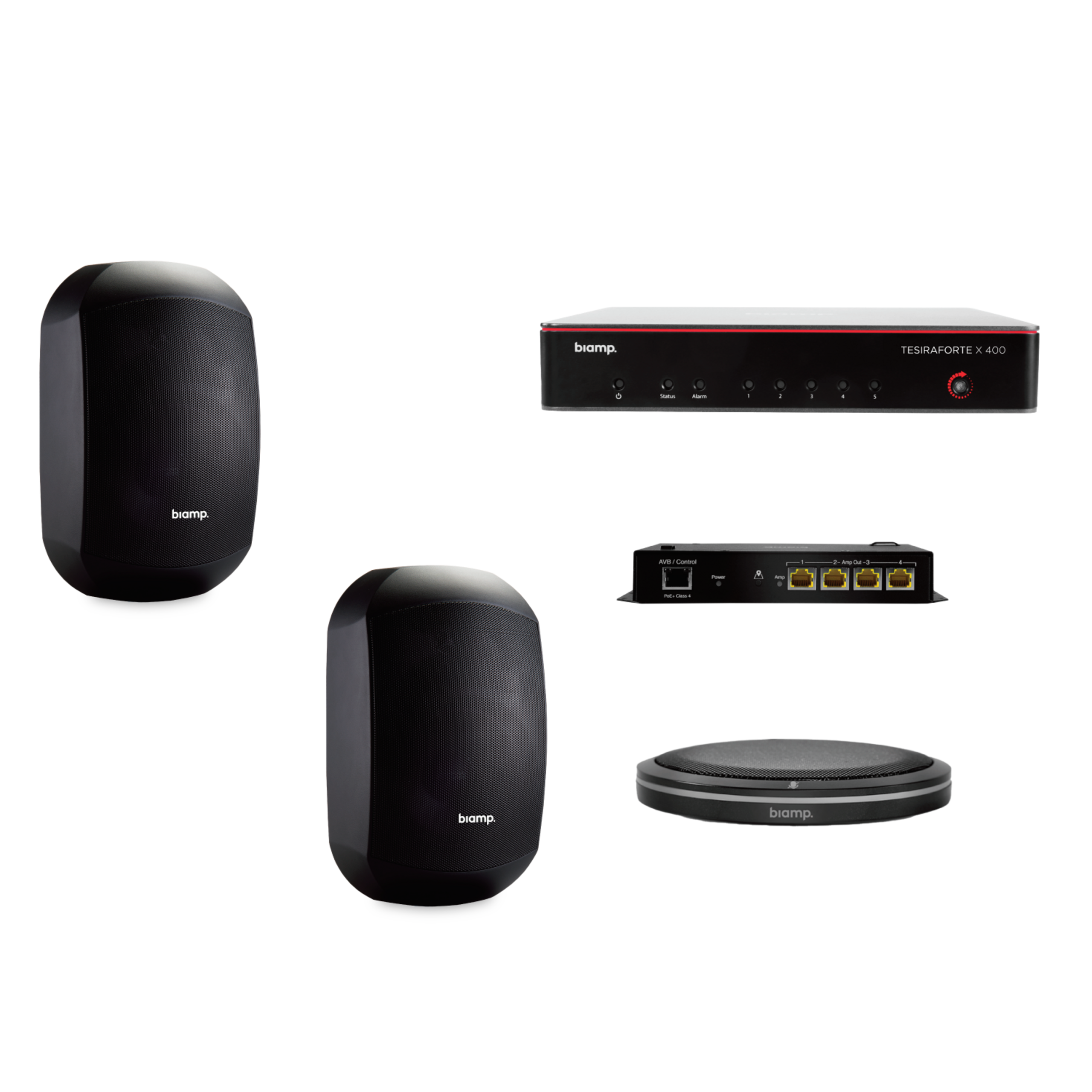 Bundle-Image-MRB-M-X400-T-MASK6C_12990_master Biamp MRB-M-X400-T-MASK6C Certified medium meeting room bundle with TesiraFORTÉ X 400, Parlé TTM-X black tabletop microphone, and black Desono MASK6C surface-mount loudspeakers (pair) - obrazek 1