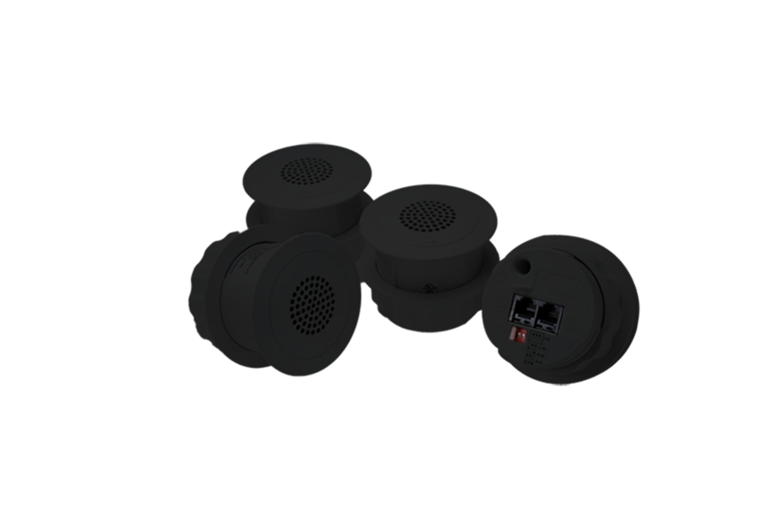 Cambridge_Standard_Emitters_black_1_1500x1000_11845_master Biamp Cambridge E-A-B-30-4 Qt Standard Emitters, black, 4 pack, with 4 x 30 ft black plenum rated cables - Image 1