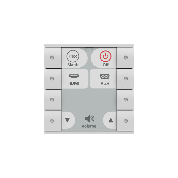 Biamp Impera Echo 8EUW White 8-button control pad with 1 bidirectional RS-232 port, 1 unidirectional RS-232 port, 3 GPIO connections, white, EU