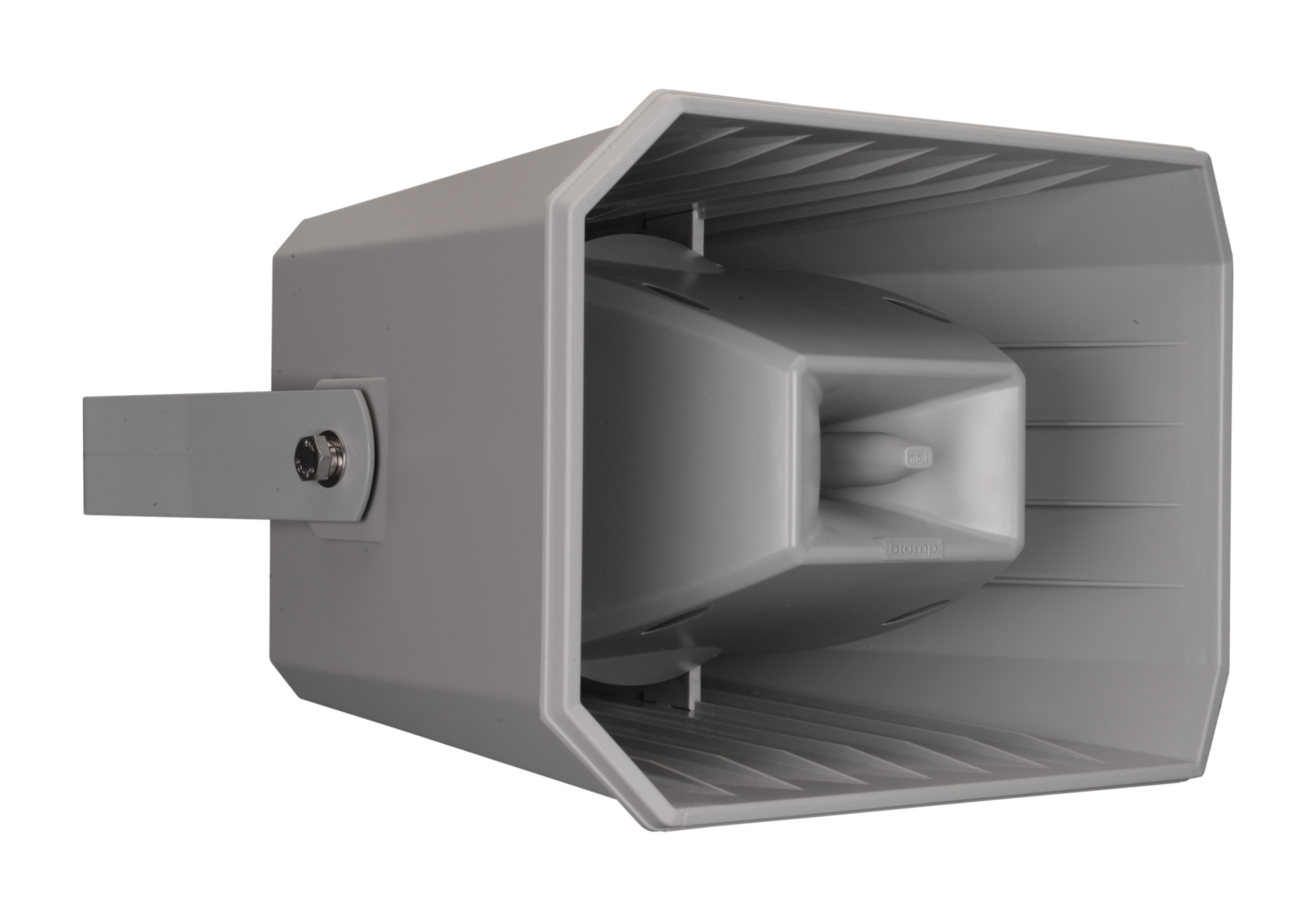 MPLT32-G_Angle_Master_11006_master Biamp Commercial Loudspeakers MPLT62-G Grey 2-way, long throw horn speaker, 62W 70V/100V transformer. - obrazek 1