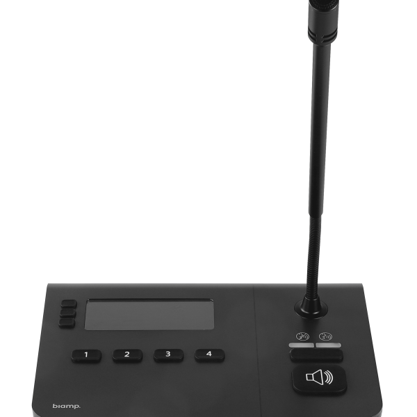 Biamp NPX G1040 4-button convenience paging station with gooseneck microphone, tabletop or wall mount