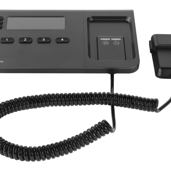Biamp NPX H1040 4-button convenience paging station with handheld microphone, tabletop or wall mount
