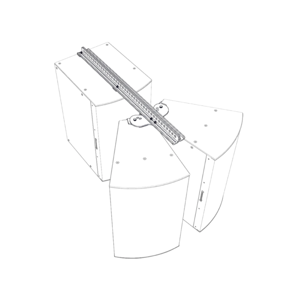 Biamp Community SBR54W I SERIES subwoofer behind balancepoint fly rails, 54-inch, white