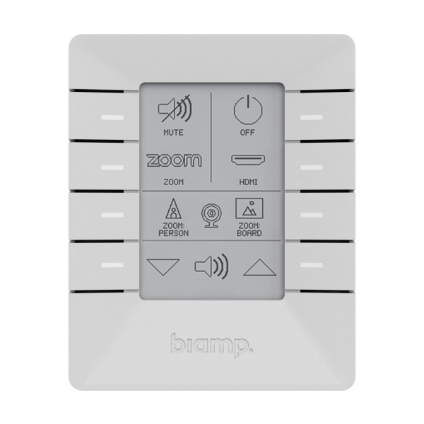 Biamp Impera Uniform 8U 8-button, E Ink control pad with Ethernet, 1 bidirectional RS-232 port, 2 unidirectional RS-232 ports, 3 GPIO; PoE (IEEE 802.3at Class 1, 4W)