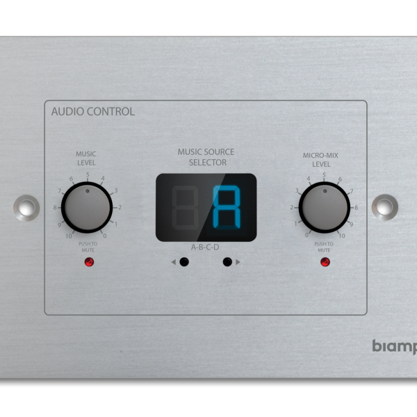 Biamp Commercial Audio ZONE4R Digital wall control panel for use with ZONE4 for music volume adjustment, MIC volume adjustment and source selection