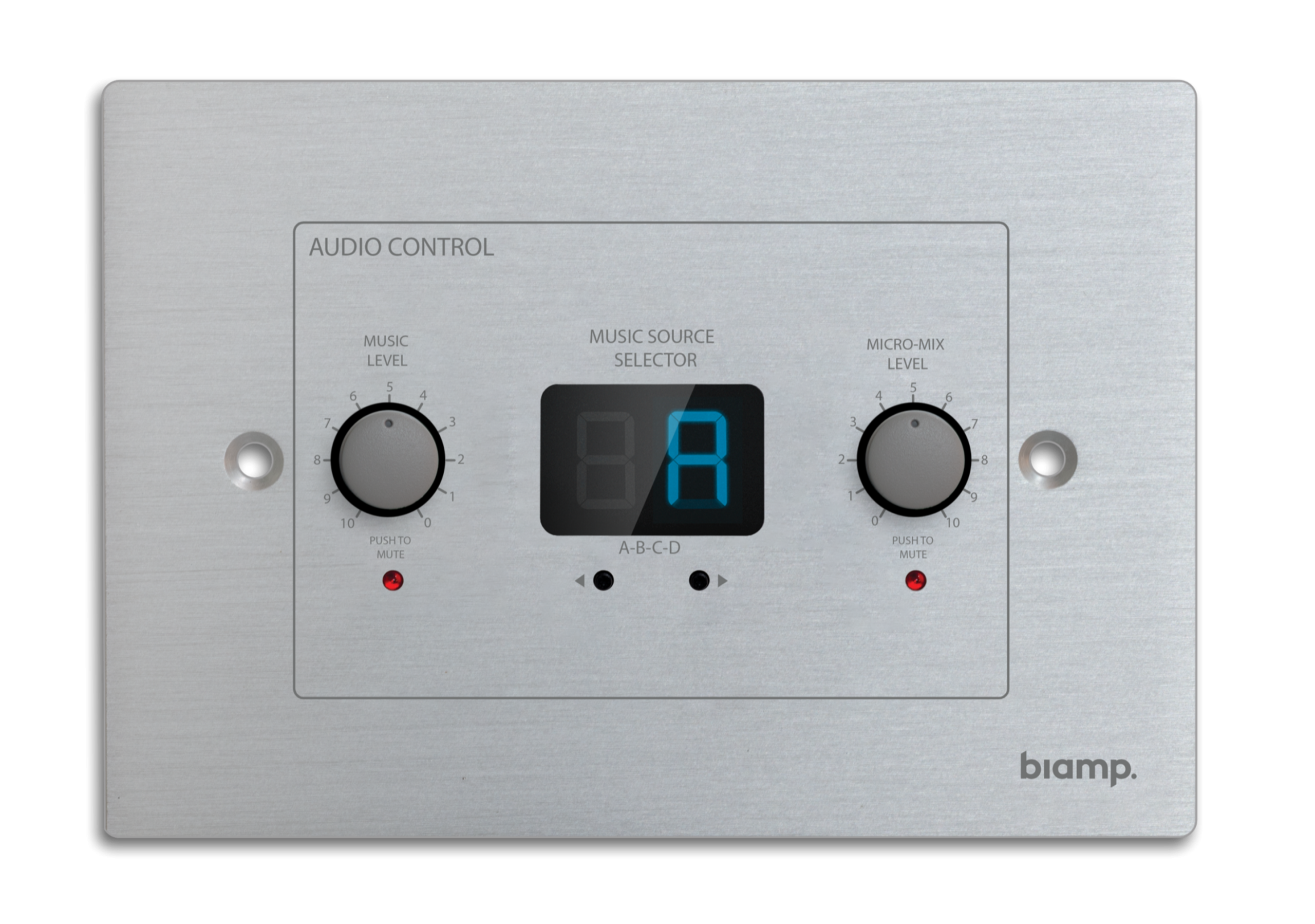 biamp_zone4r_control_panel_aug23_10939_master Biamp Commercial Audio ZONE4R Digital wall control panel for use with ZONE4 for music volume adjustment, MIC volume adjustment and source selection - Image 1