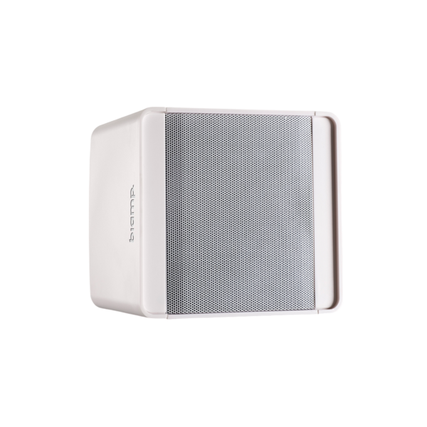 Biamp Desono KUBO3T-W White, 3-inch, compact design, full range, surface mount loudspeaker, 70V/100V / 10 watts or 16 ohms / 40 watts, mounting bracket and safety cable included