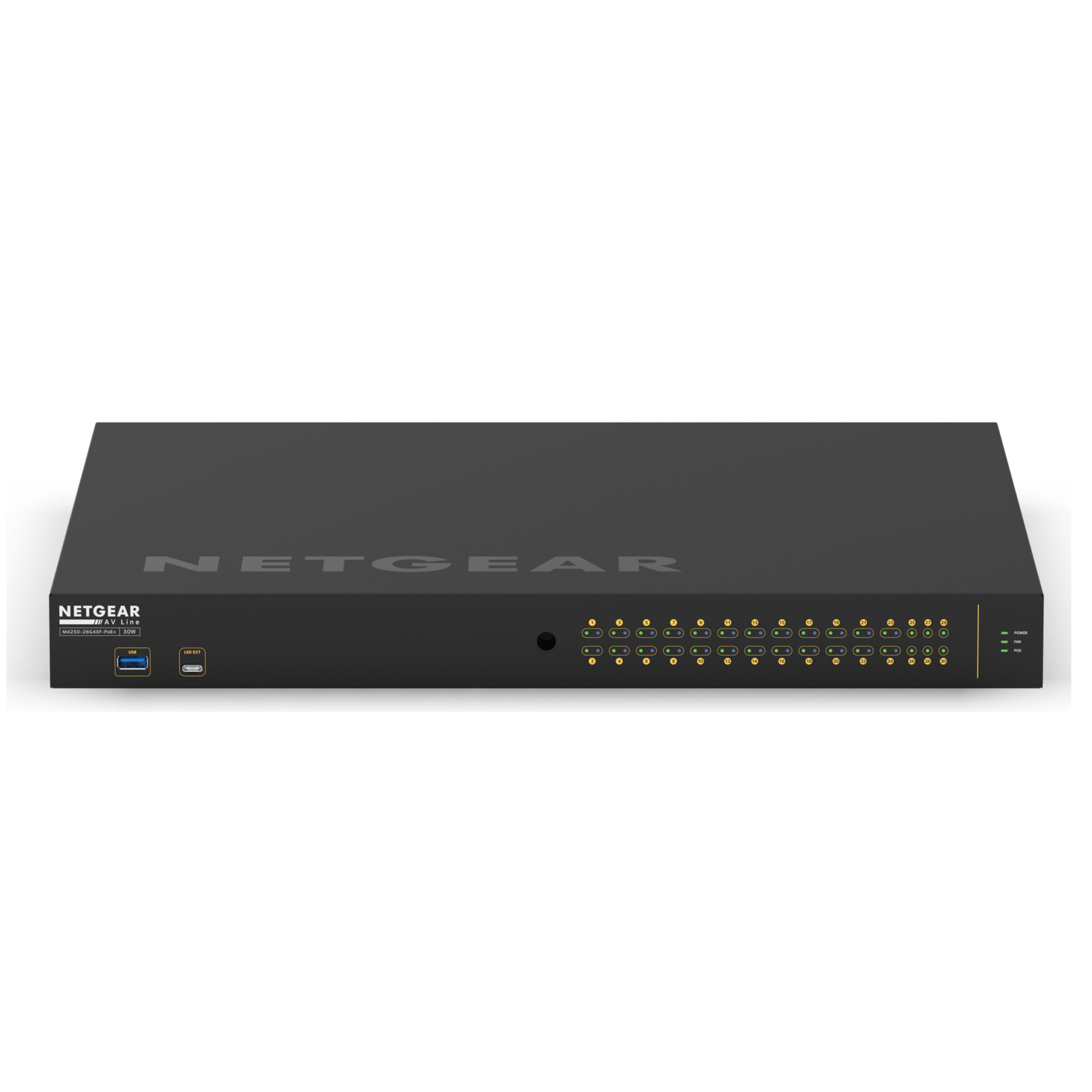 netgear_26-port-switch_nms-ng26gpx-avb_front_2000x2000_aug23_10735_master Biamp NMS-NG26GPX-AVB Netgear AVB-enabled, 26-port, 1G switch, 24-ports w/ PoE+, 480W - Image 1