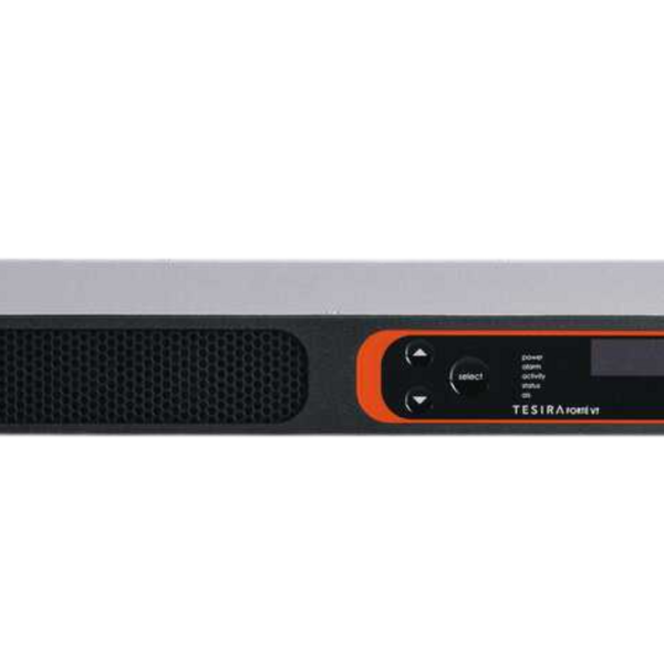 Biamp TesiraFORTÉ VT Fixed I/O DSP with 12 analog inputs, 8 analog outputs, 8 channels configurable USB audio, AEC technology (all 12 inputs), 2-channel VoIP, and standard FXO telephone interface