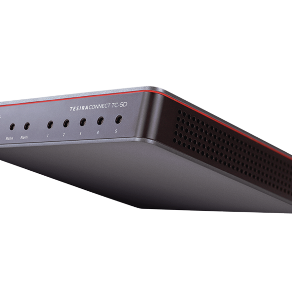 Biamp TesiraCONNECT TC-5D 5-port expansion device with AVB-to-Dante bridging that serves as the central connection point for all Biamp and Dante devices in a conference room