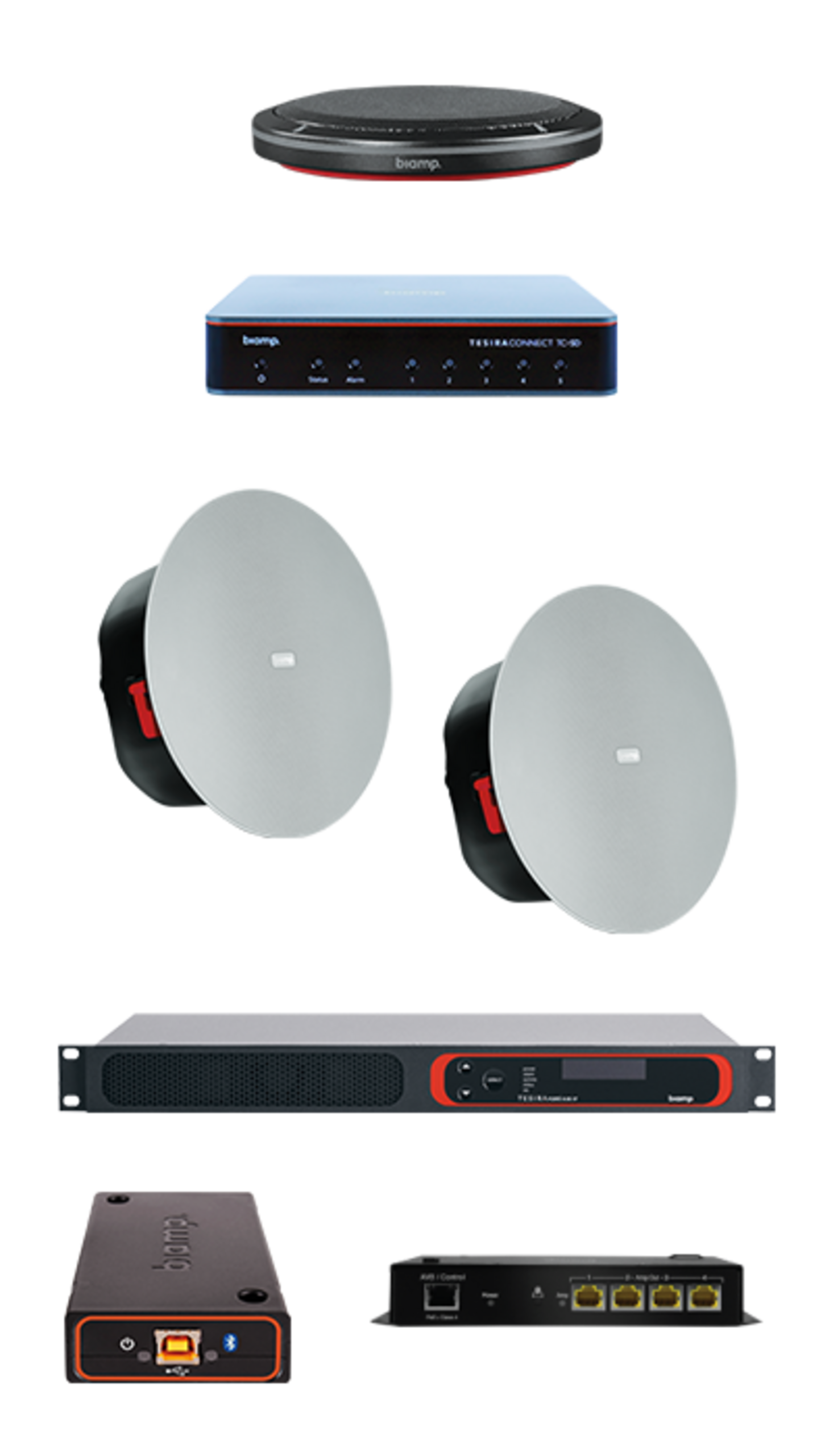 uc-bundle-medium-conference-room-tabletop-mic2_v2_10769_master Biamp MRB-M-VT4-C Certified medium room bundle; includes 1 TesiraFORTE AVB VT4, 1 TesiraCONNECT TC-5, 1 Tesira EX-UBT, 1 Parlé TCM-XA, 1 pair of Desono C-IC6 loudspeakers, Cat5 cables of varying length - obrazek 1